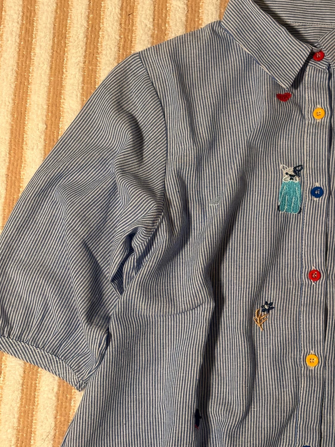 일본 빈티지 동물 자수 청셔츠 히피  상품이미지1