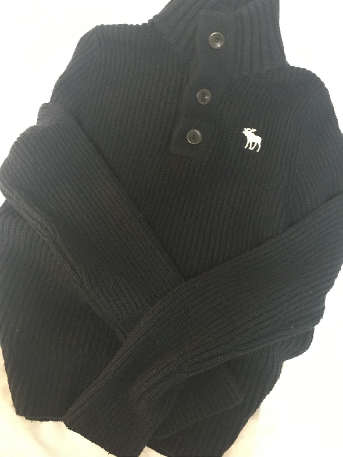 아베크롬비 자수 순록로고 블랙 니트 단추 가디건 상품이미지1