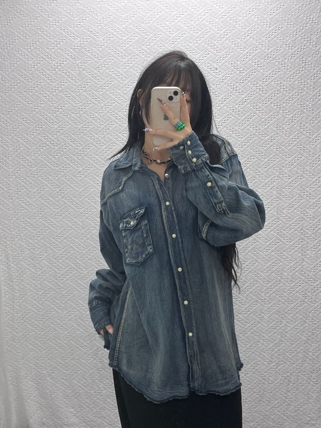 랭글러 웨스턴 컨트리 워싱 데님 셔츠 XL C07935 상품이미지2