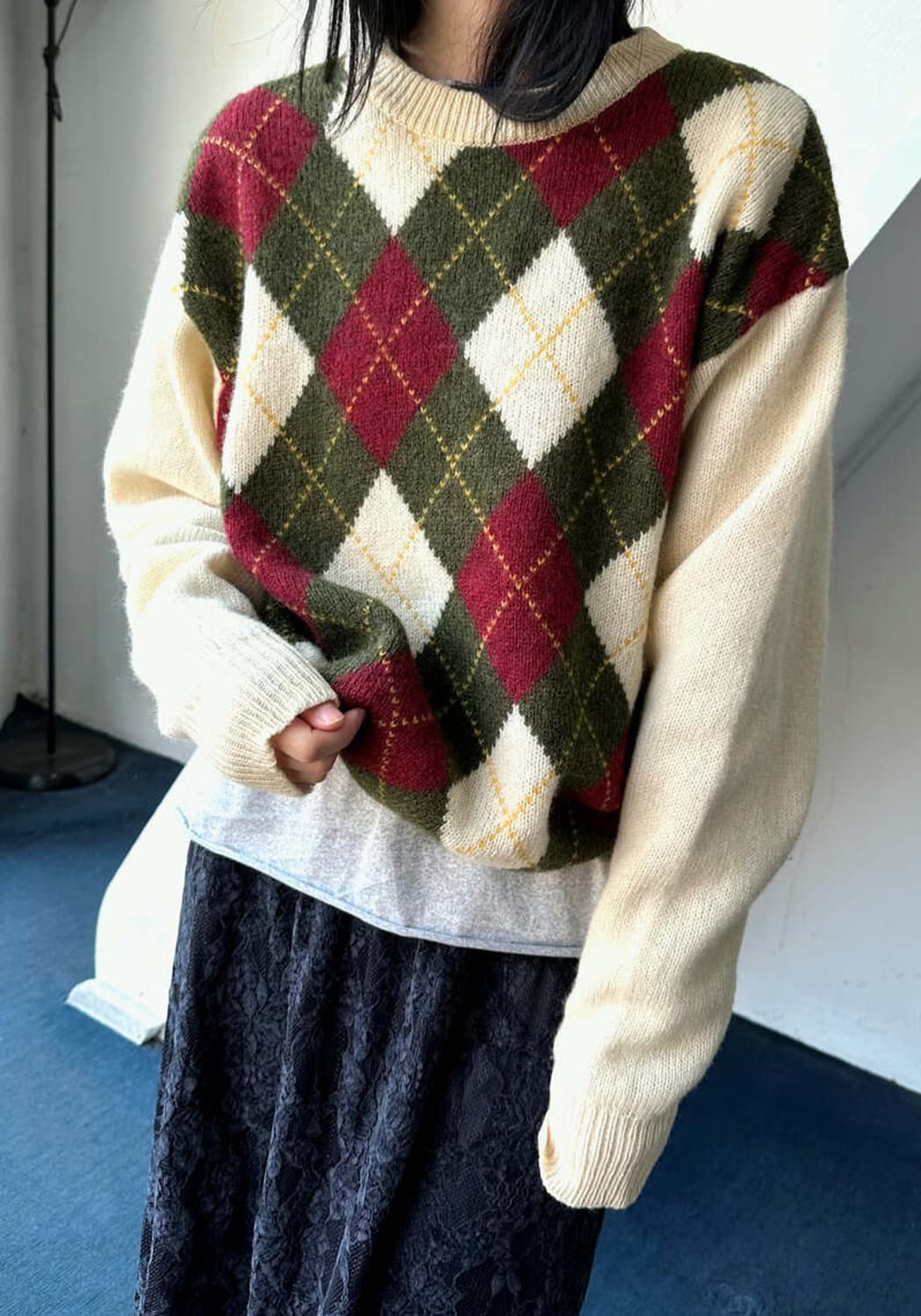 Dry wool argyle pattern knit P/O 상품이미지6