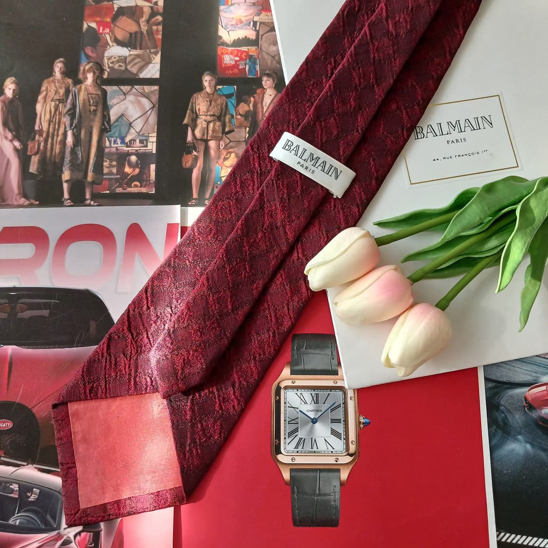 발망 실크 버건디 자카드 패턴 넥타이 9.8cm A+~A등급 A18967 상품이미지4