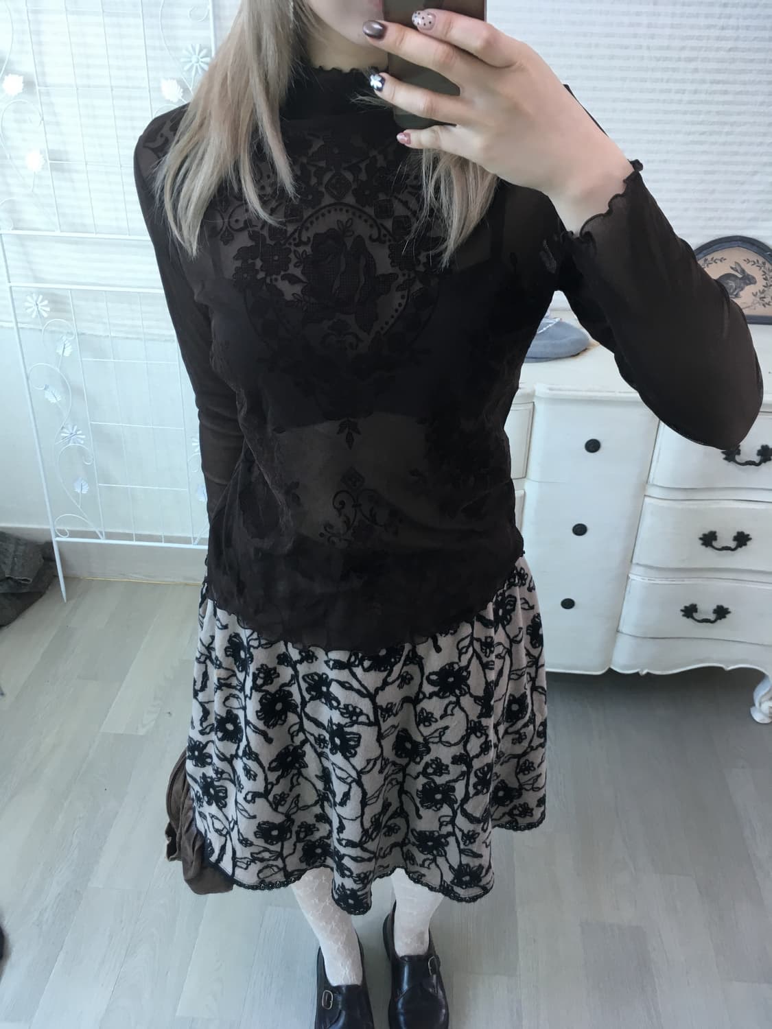 일본빈티지 앤틱 시스루 벨루아 블라우스 상품이미지1