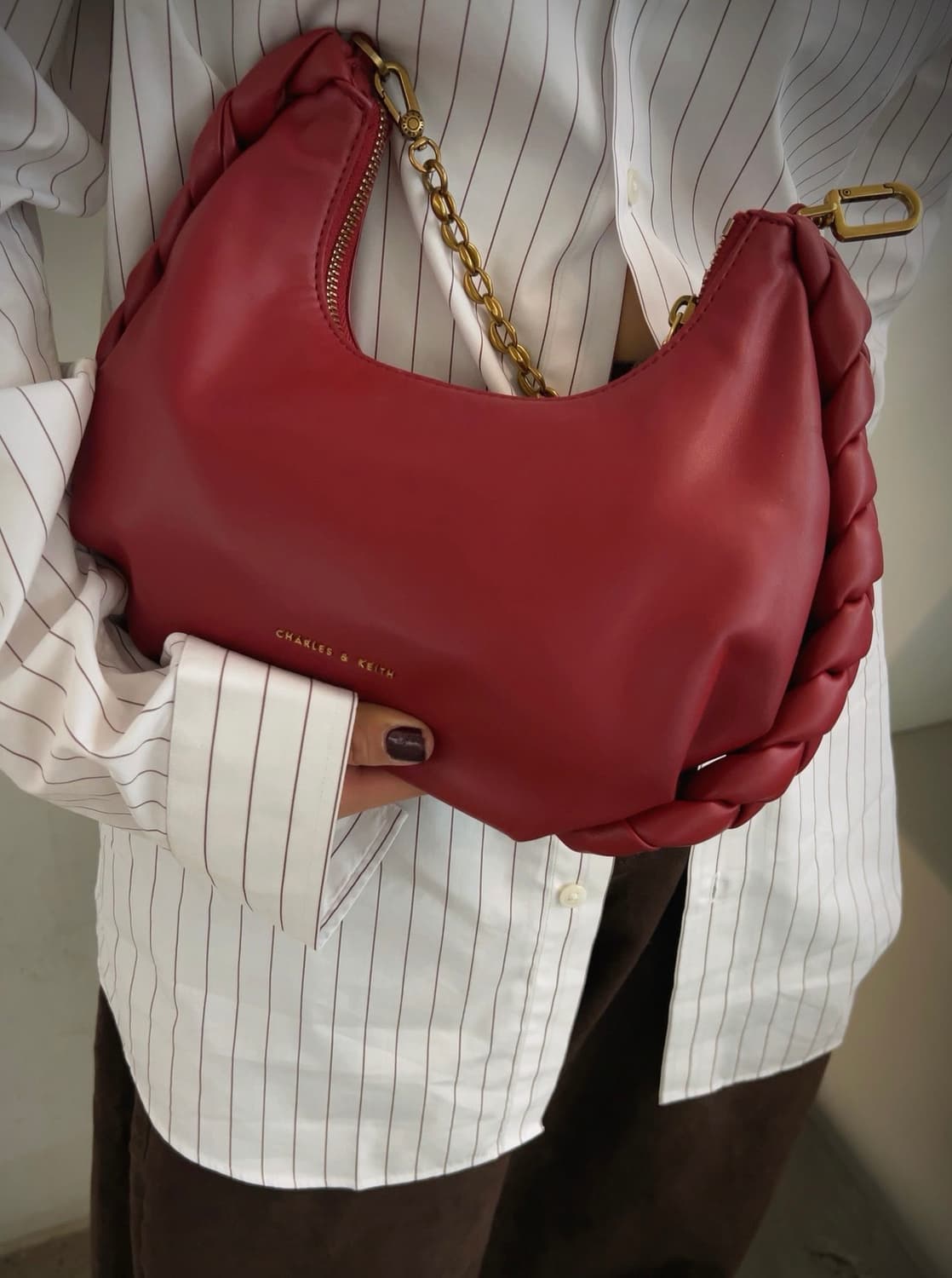 (최상급) 찰스앤키스 레드 숄더백 체인 스트랩 상품이미지1