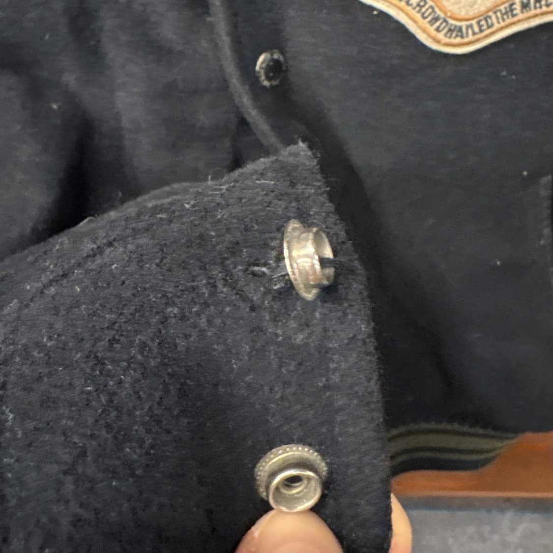 90s 맥호프 엠브로이드 패치워크 울 레더 바시티자켓 탈부착후드 N616 상품이미지8