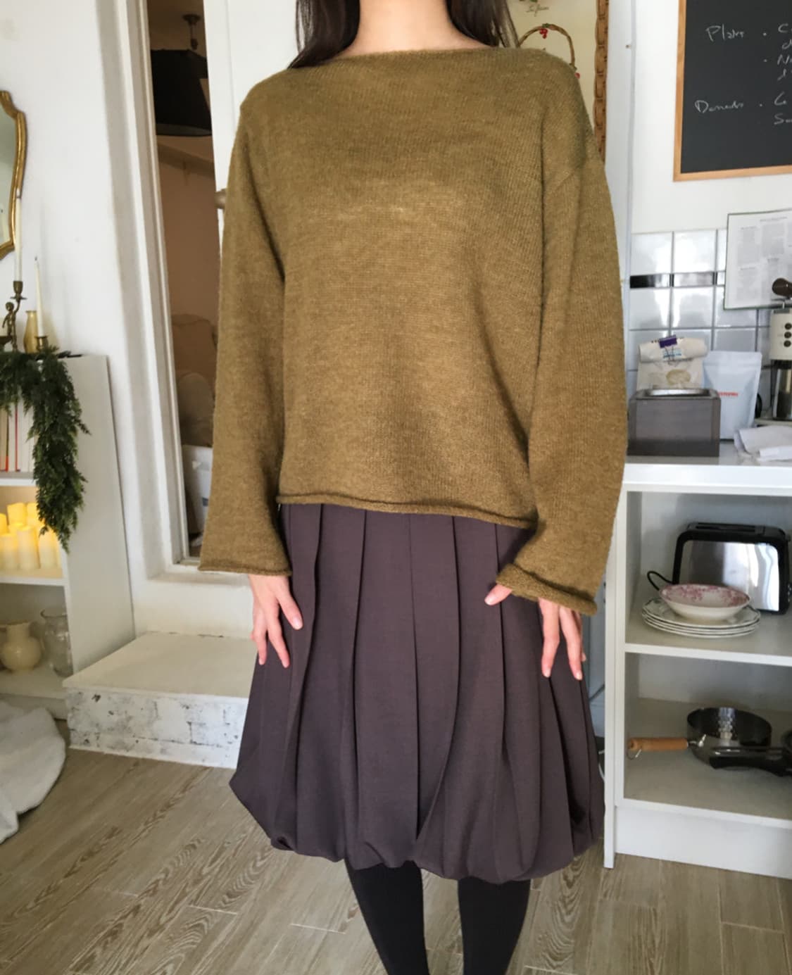 보트넥 니트 올리브 (착샷o) 상품이미지2