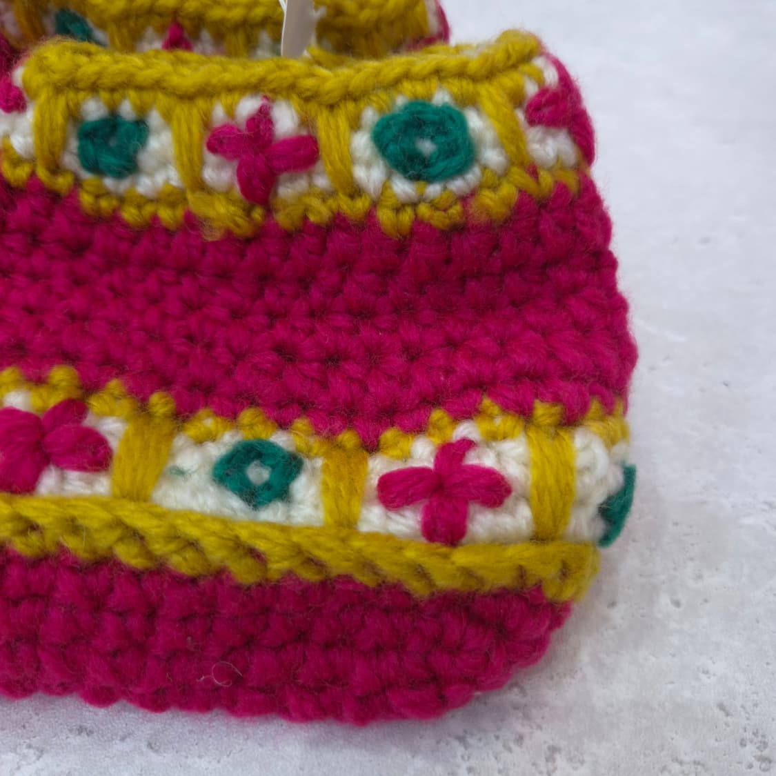 핑크 옐로우 손뜨개 코바늘 니트 빈티지 룸슈즈 상품이미지4