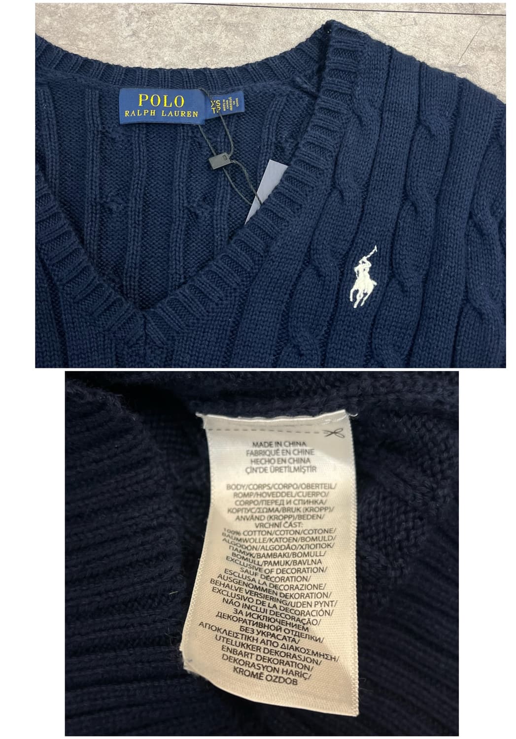 폴로 랄프로렌 꽈배기 브이넥 니트 네이비 XS #csz3667 상품이미지4