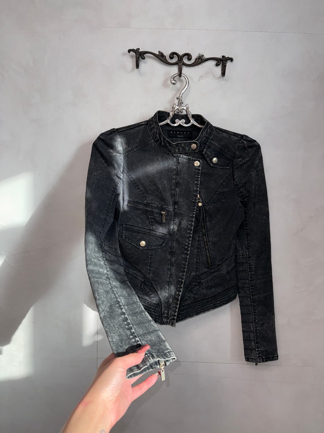 SISLEY black denim line zipper biker jk 상품이미지3