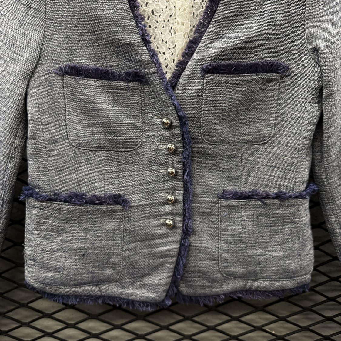 JPN VINTAGE 크롭 트위드자켓 레이스 안감 4포켓 프린지 디테일 상품이미지6