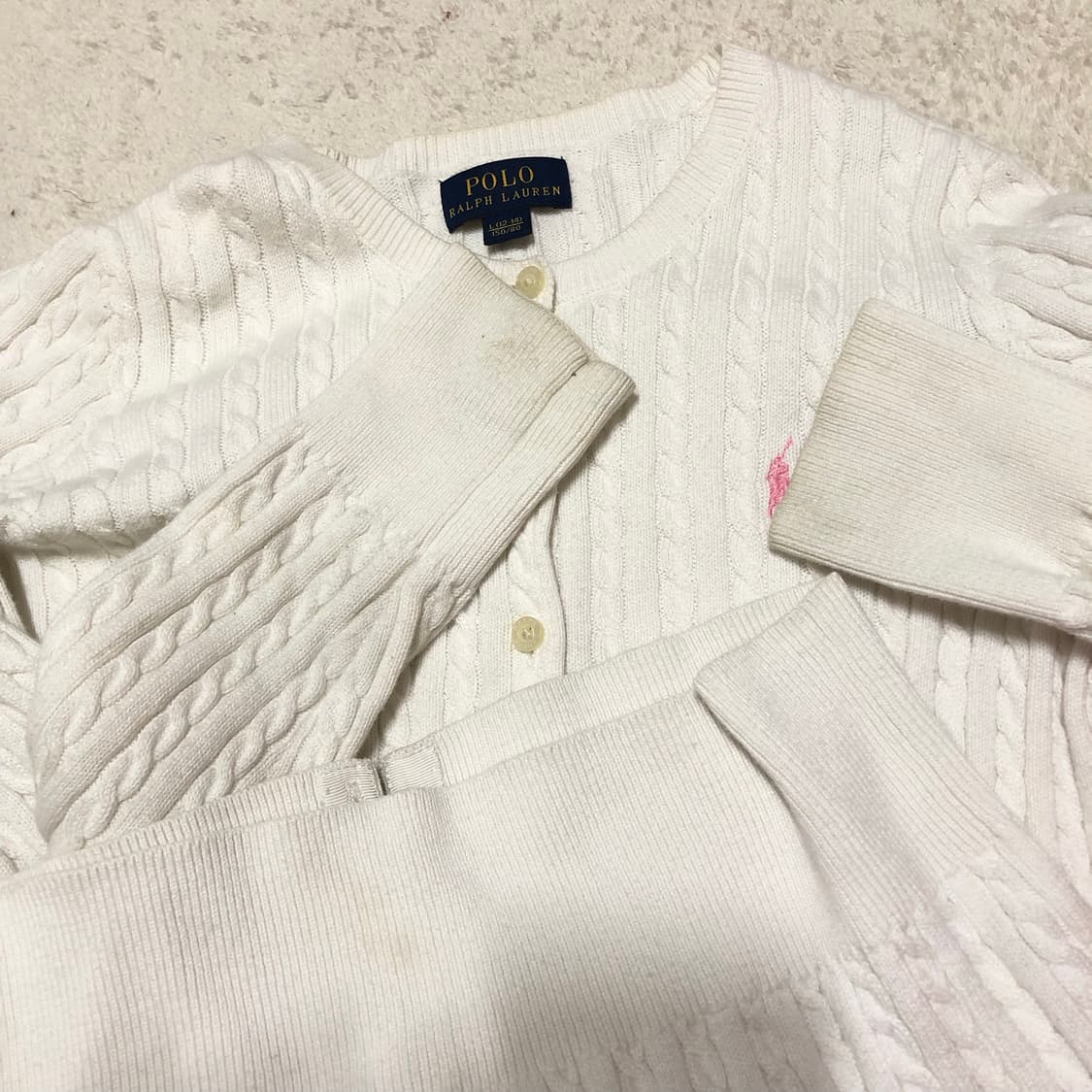 폴로 화이트 핑크 꽈배기가디건 S 상품이미지2