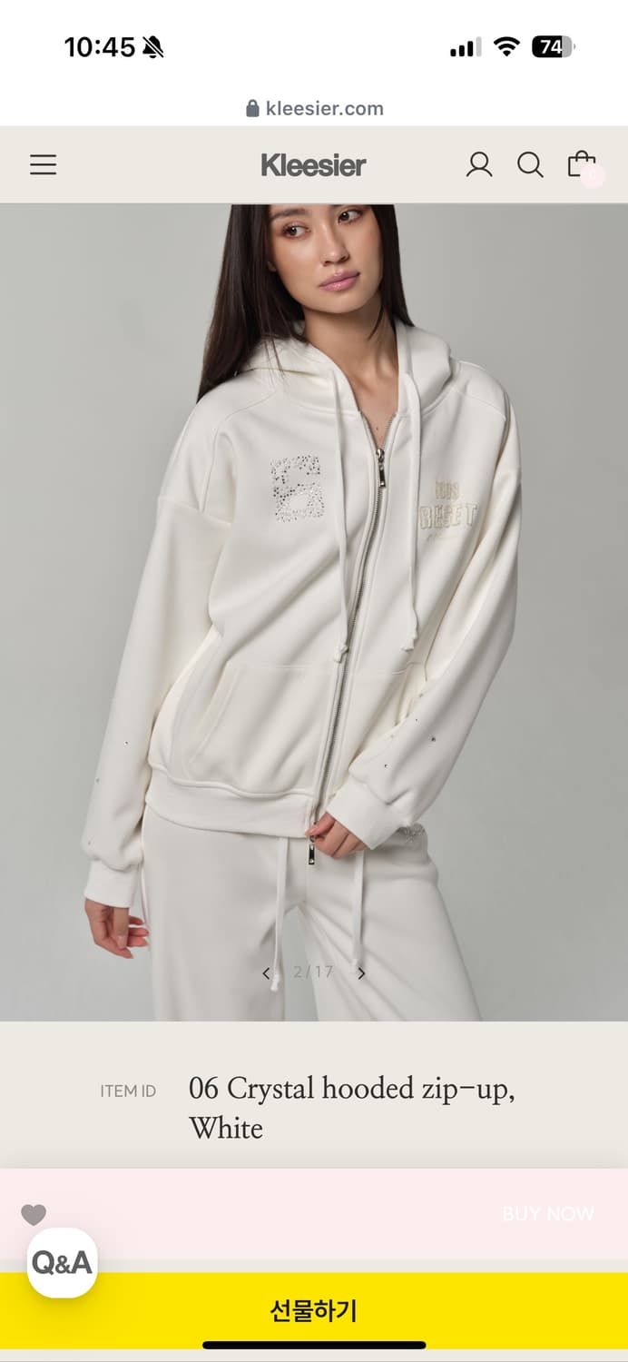 [새제품] 클리시어 06 크리스탈 후드 집업 화이트 상품이미지3