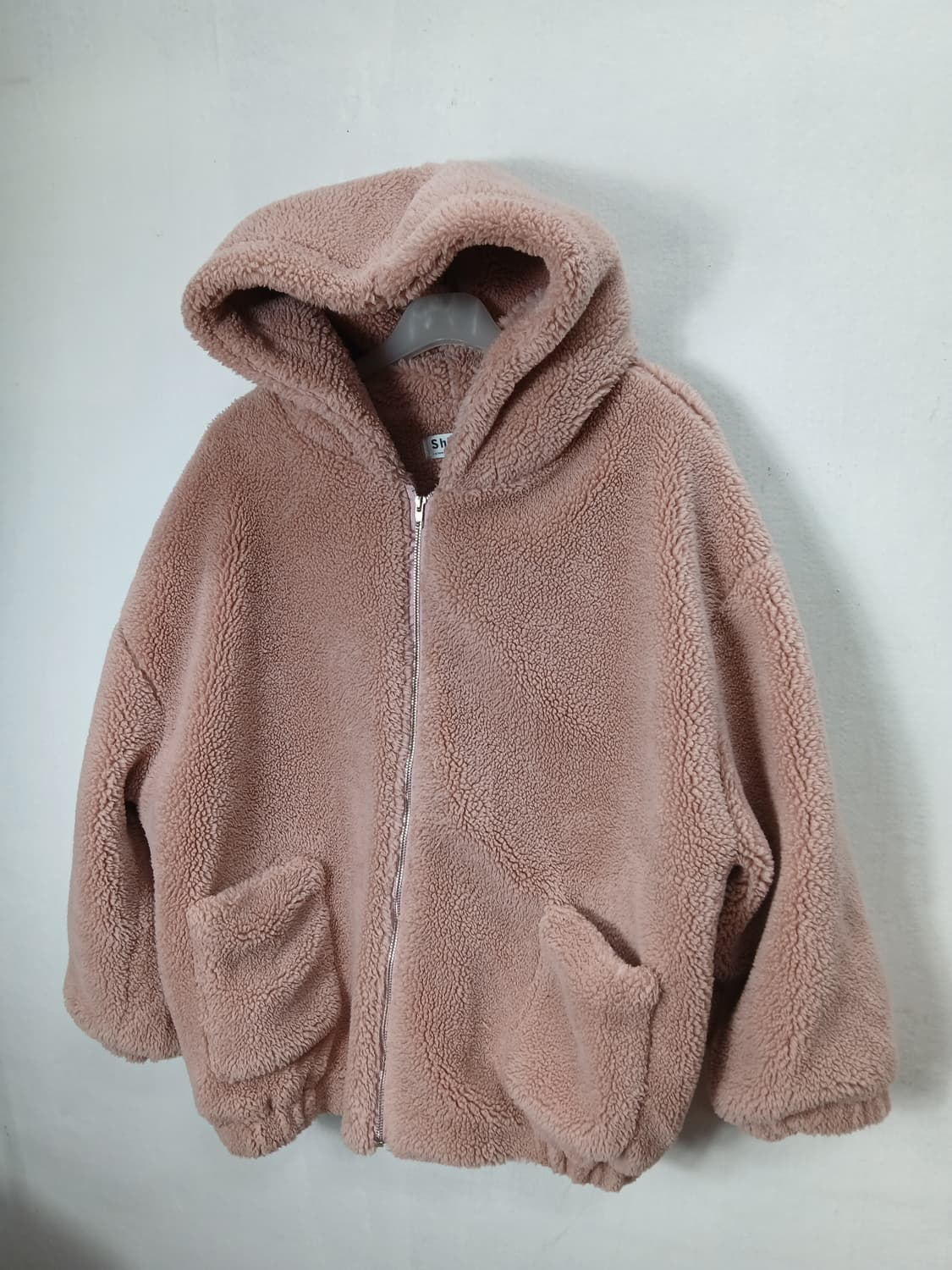 빅사이즈 Shiyi 뽀글이 후드집업 핑크 115-120 3XL 새제품 상품이미지3