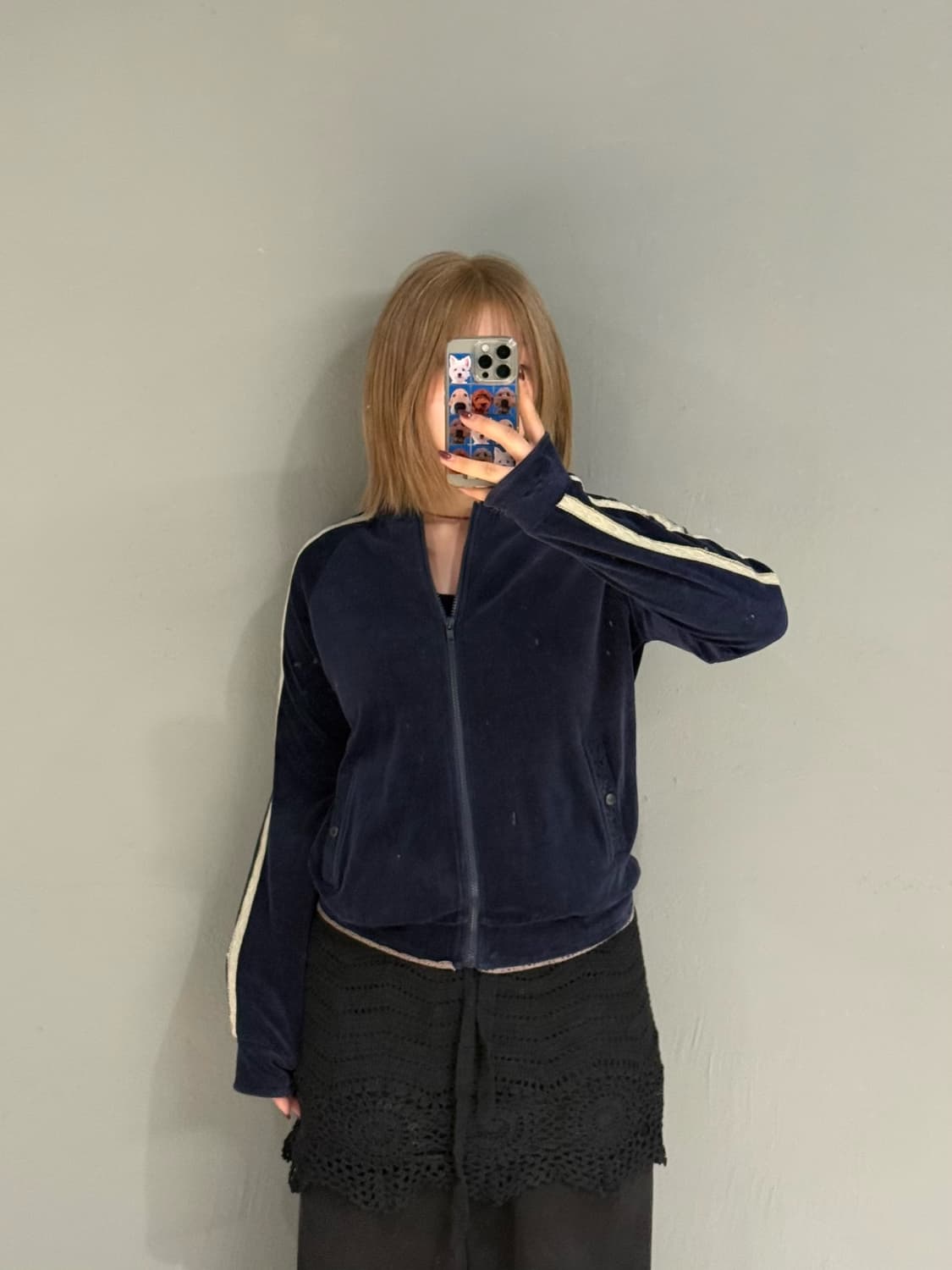 lace line detail velvet track zip-up 상품이미지2