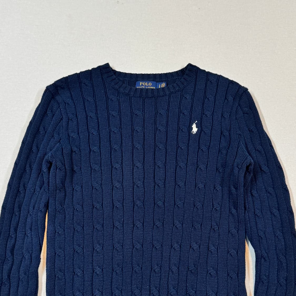 S) 폴로 랄프로렌 코튼 케이블 꽈배기 라운드넥 니트 네이비 상품이미지3