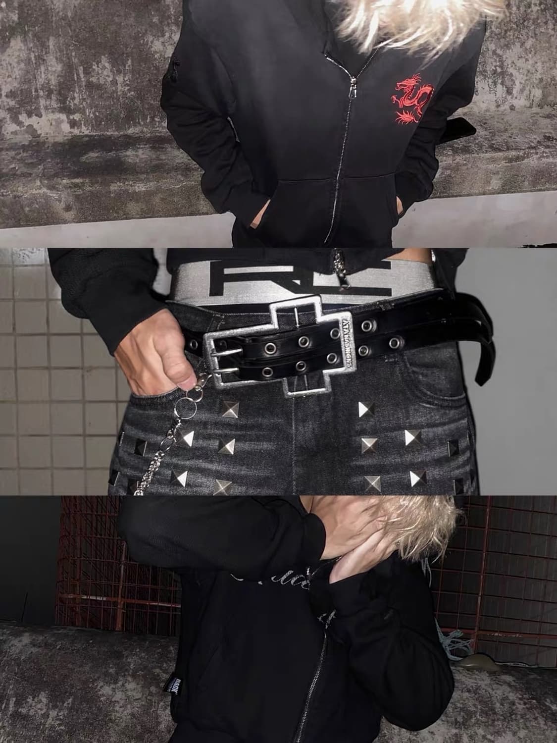 Black Studded Washed Loose Jeans 상품이미지3