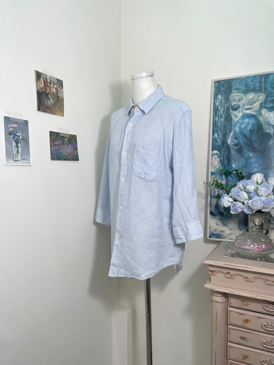 sky blue stripe 100%linen leather point 상품이미지2