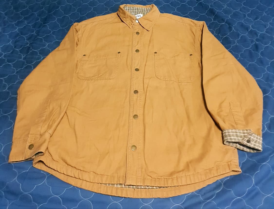 (빈티지) 자라 릴렉스드핏 클래식 체크 패브릭 셔츠 자켓 브라운 (S) 상품이미지1