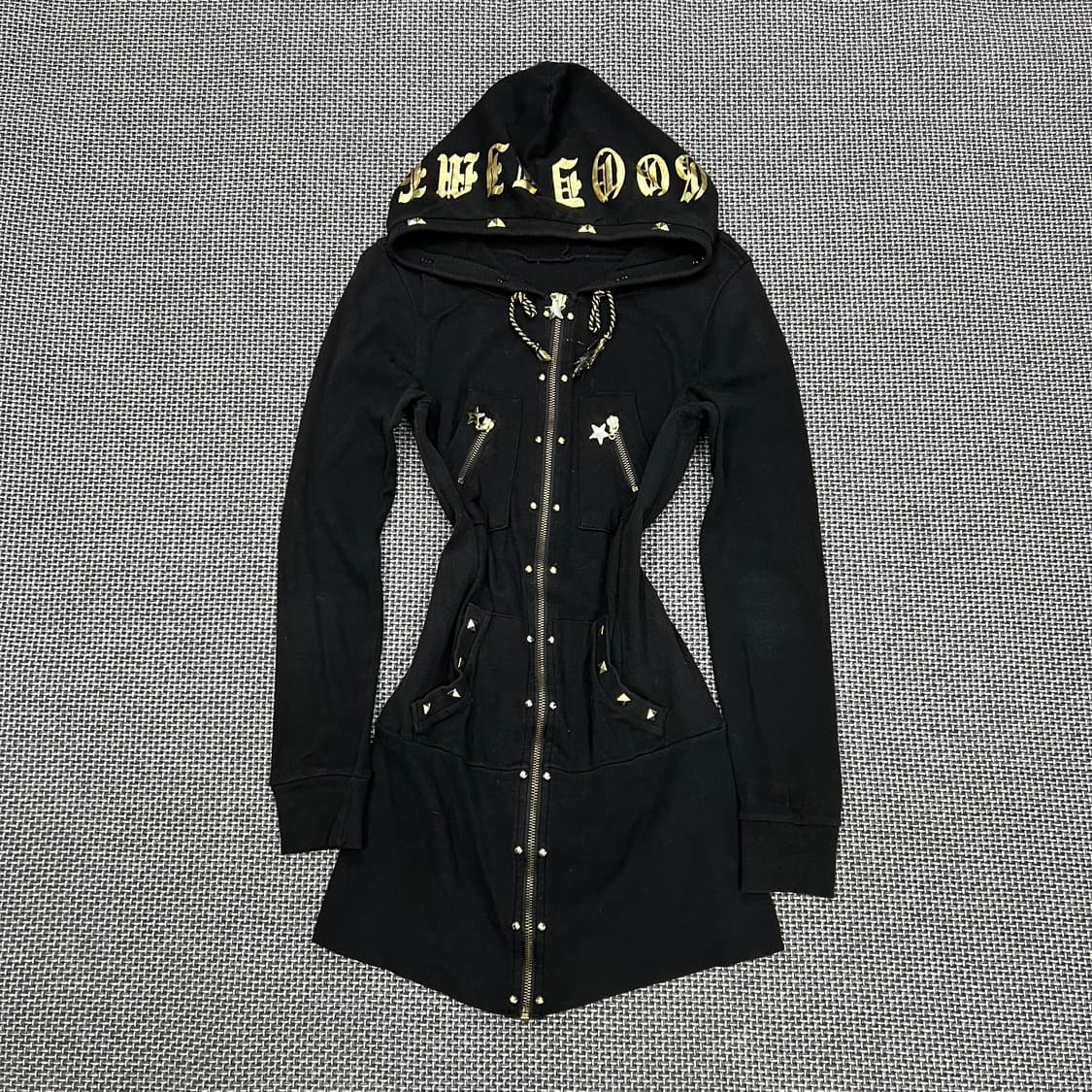 빈티지 펑크 갸루 스터드 롱 후드집업 상품이미지1
