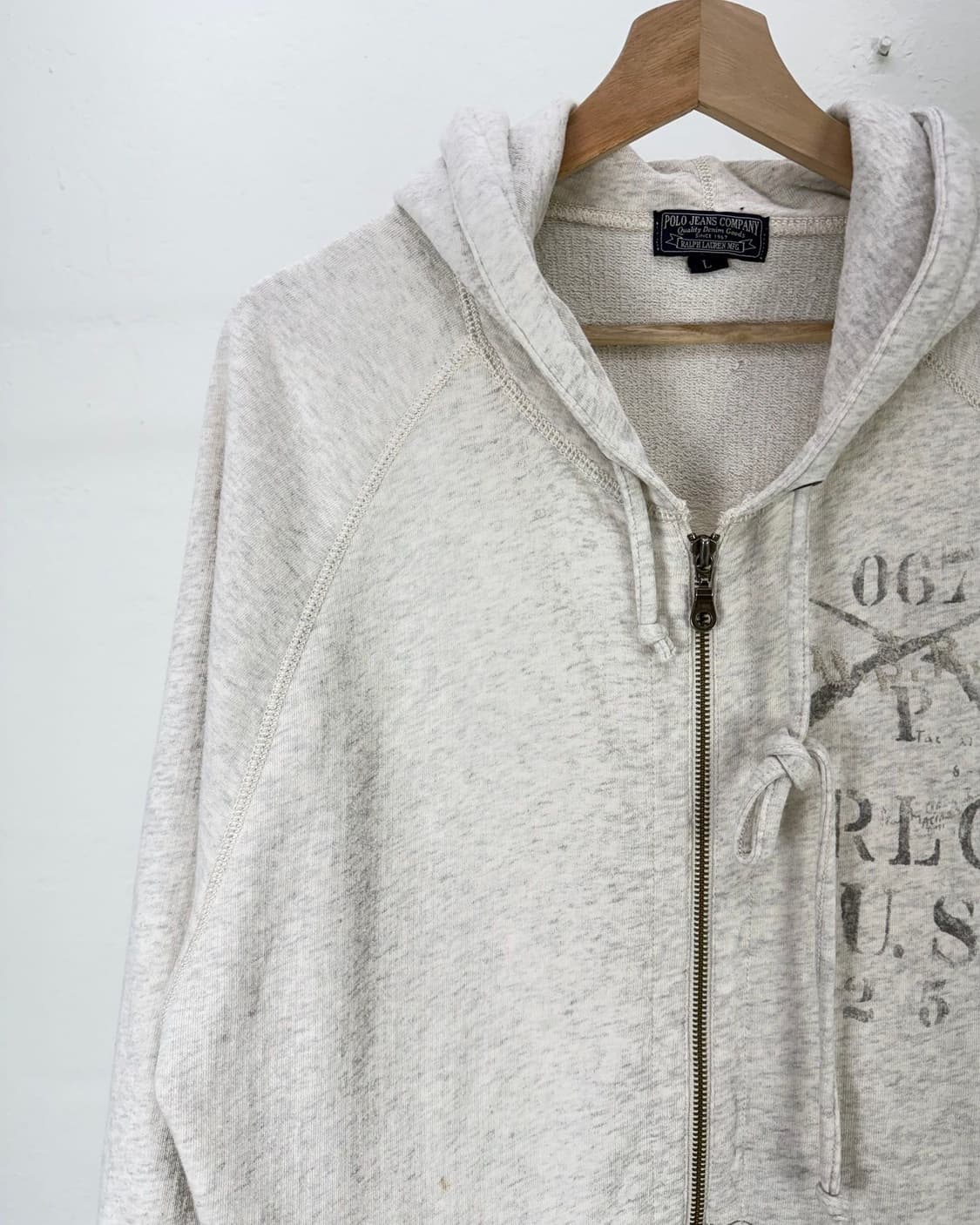 폴로 진스 오트밀 헤더 스컬 후디 스웨트 풀집업 상품이미지2