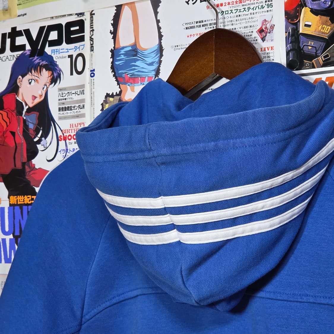 아디다스 블루 화이트 삼선 후드집업 상품이미지6