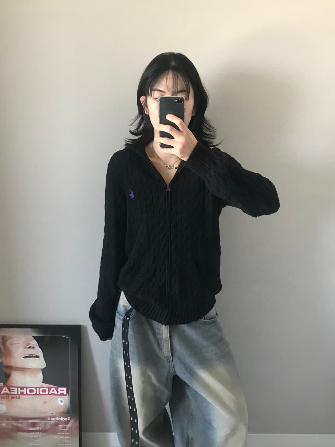 폴로 랄프로렌 포니 로고 블랙 케이블 니트 후드집업 상품이미지1