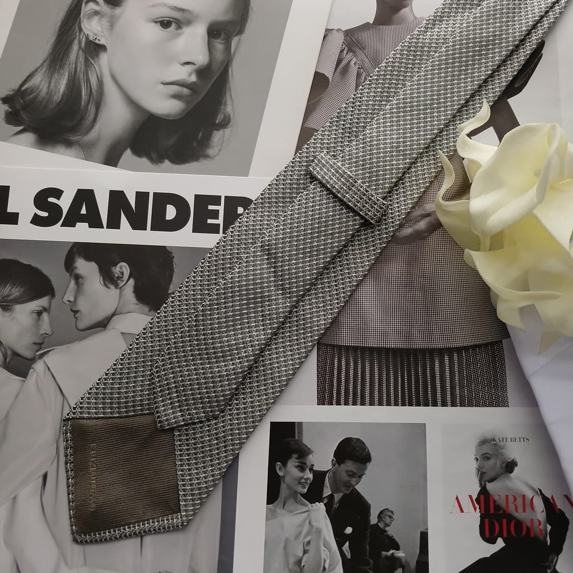 크리지아 우오모 실크 실버 자카드 넥타이 9.1cm A+등급 A18715 상품이미지3