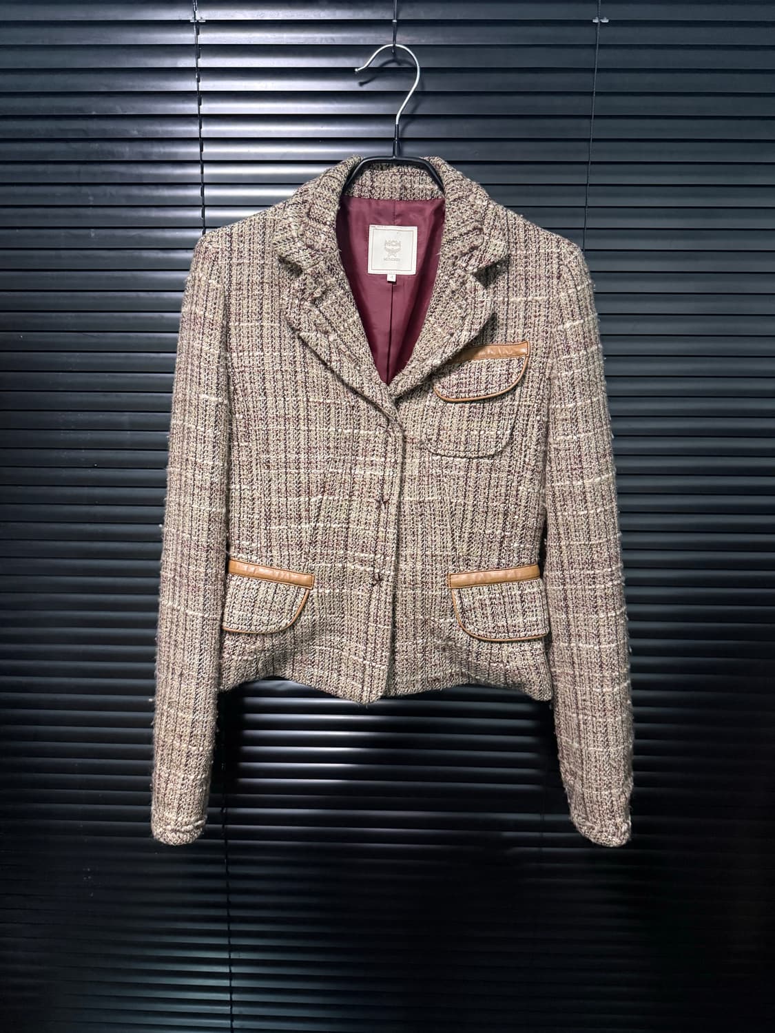 MCM 울 트위드 체크 자켓 엠씨엠 명품 빈티지 크롭 브라운 갈색 베이지 상품이미지2