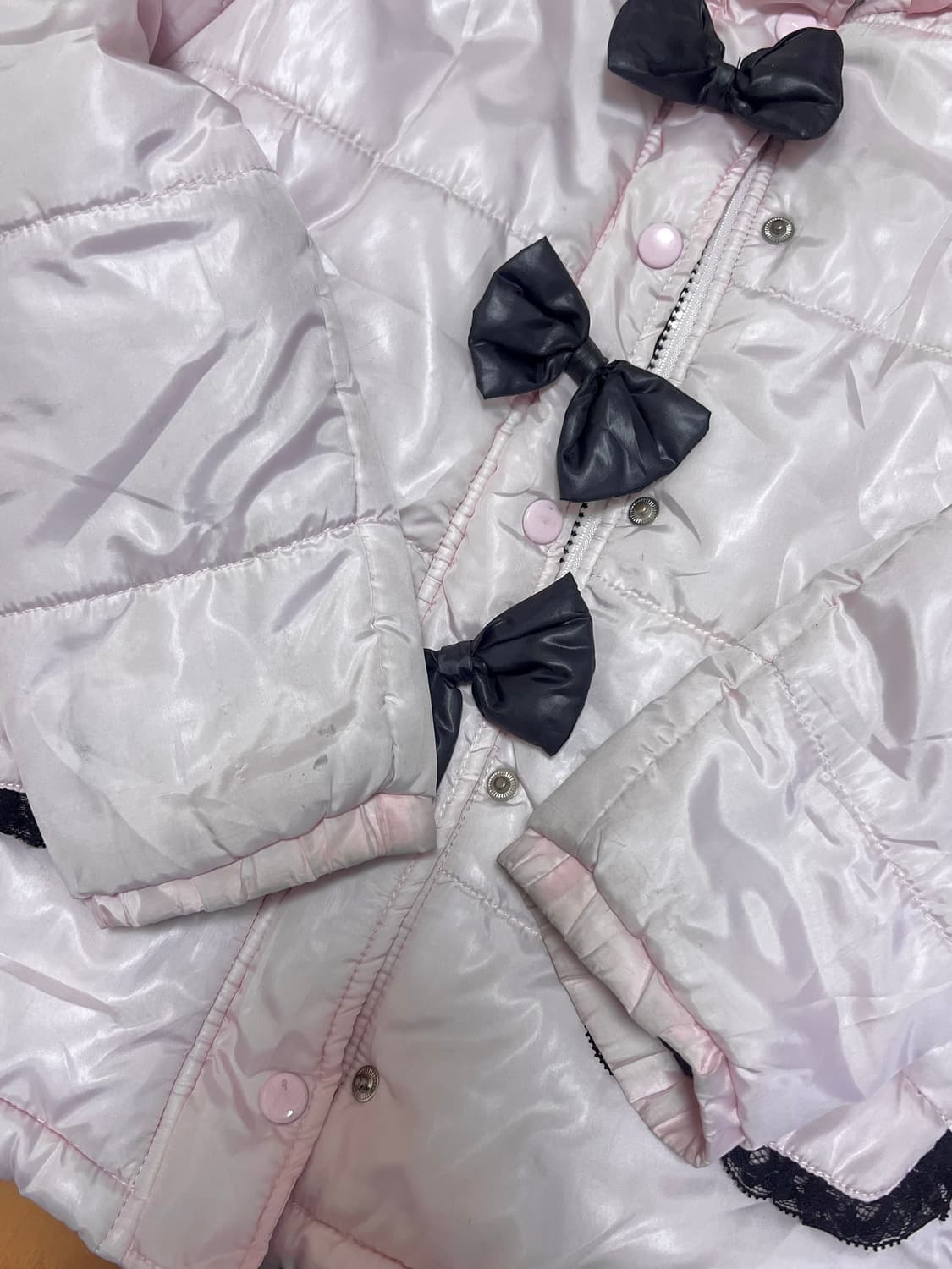 일본빈티지 핑크 블랙 리본 패딩 stc 리즈리사 트랄라라 상품이미지2