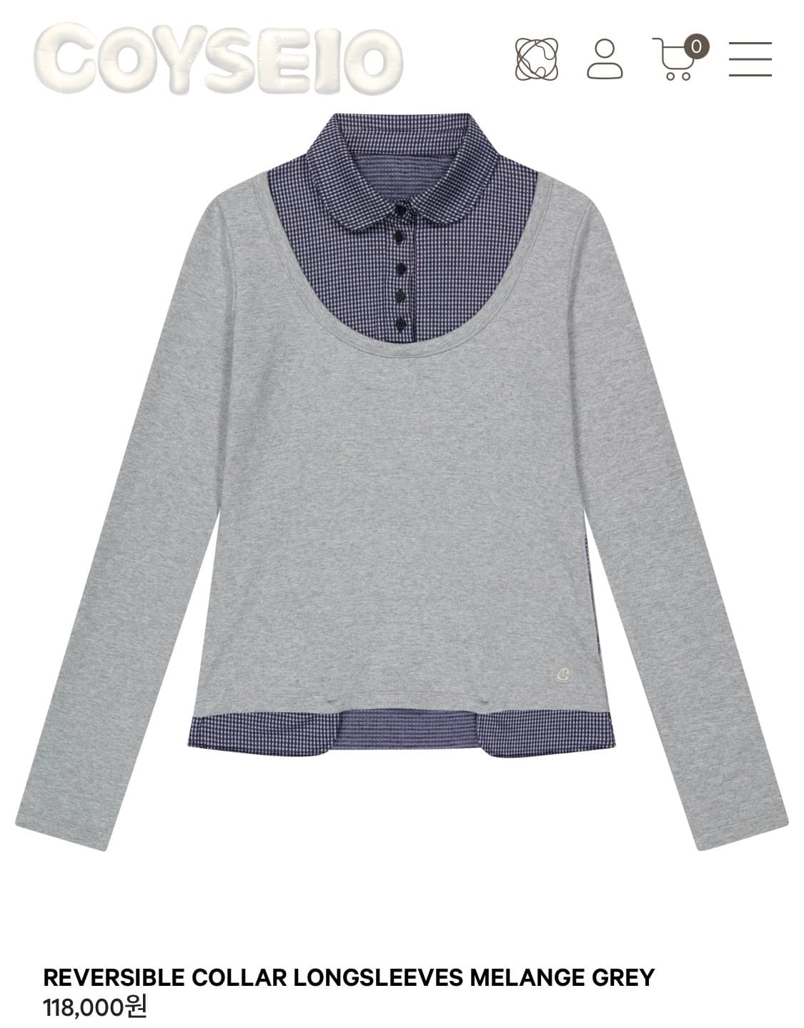급전 새상품 코이세이오 리버시블 롱슬리브 멜란지 그레이 상품이미지1