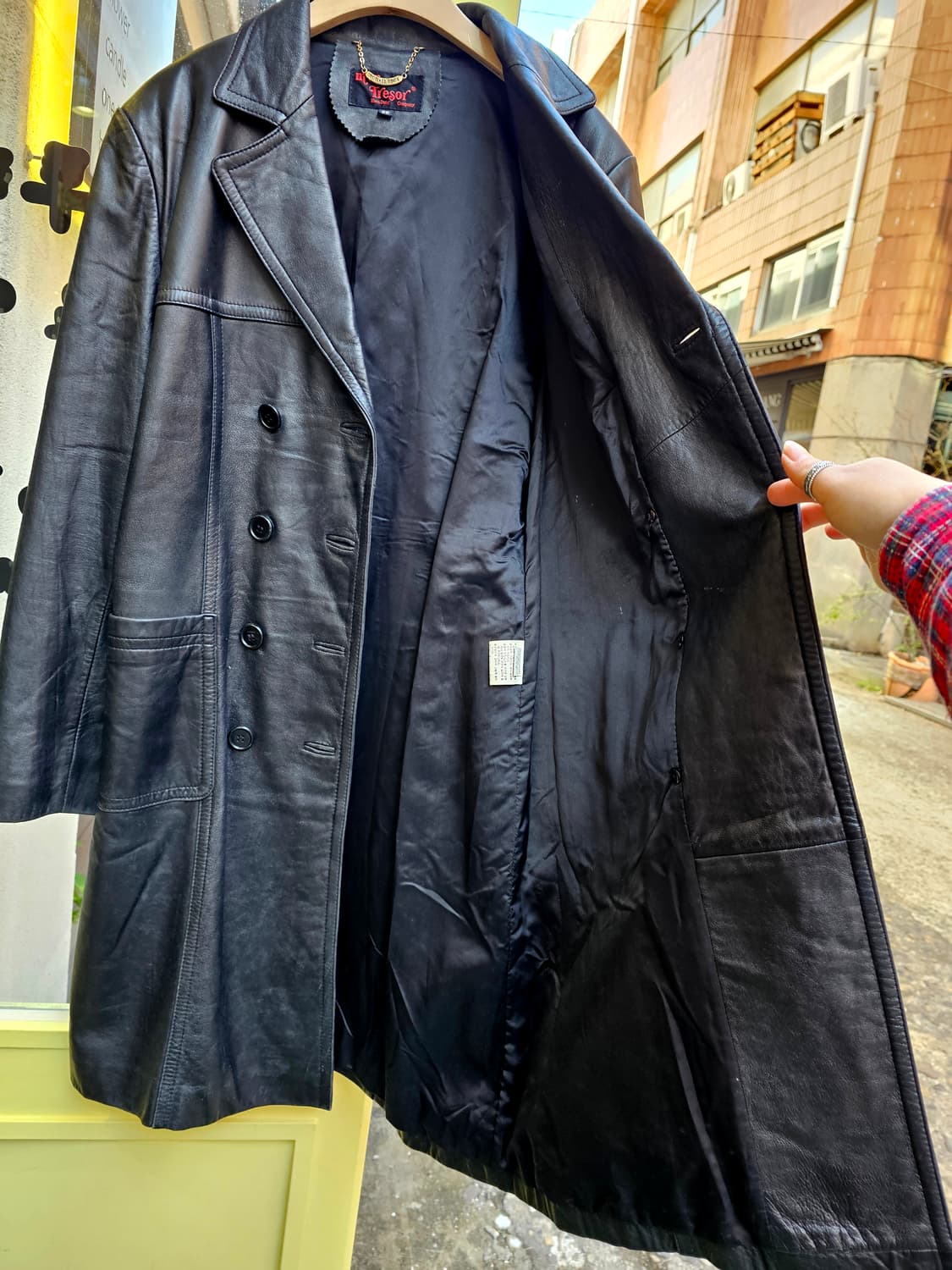 90's Mon Tresor  블랙 램스킨 더블 롱자켓 상품이미지5