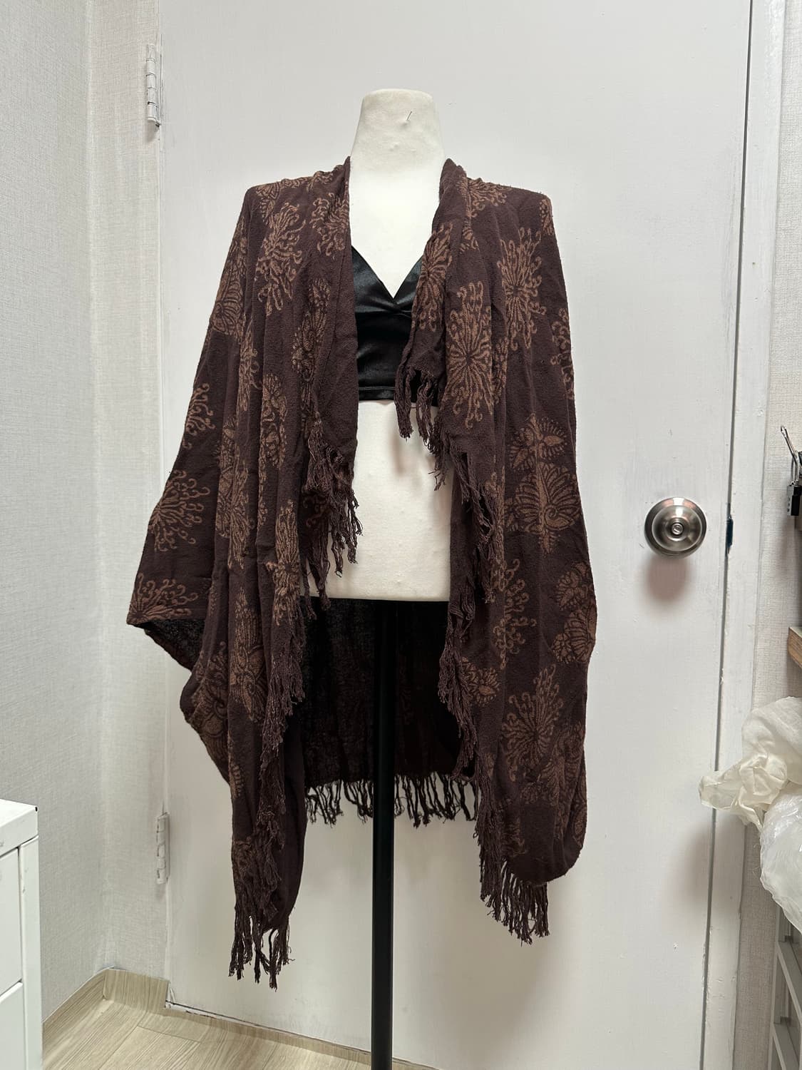 에스닉 브라운 자카드 프린지 가디건 상품이미지1