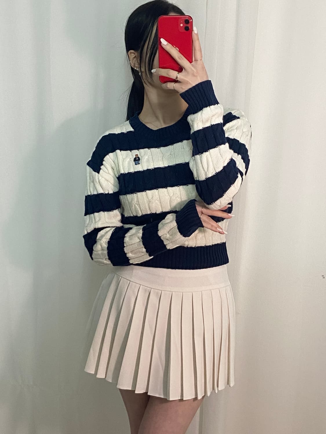 후아유 꽈배기 스트라이프 니트 상품이미지1