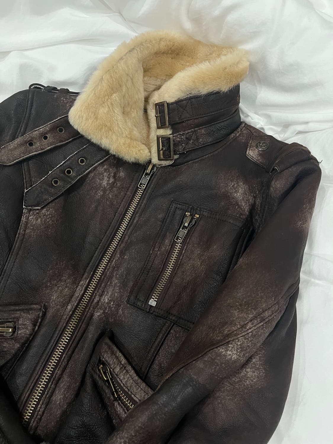 Vintage mustang jk 리얼 양가죽 털 무스탕 하이넥 자켓 상품이미지2