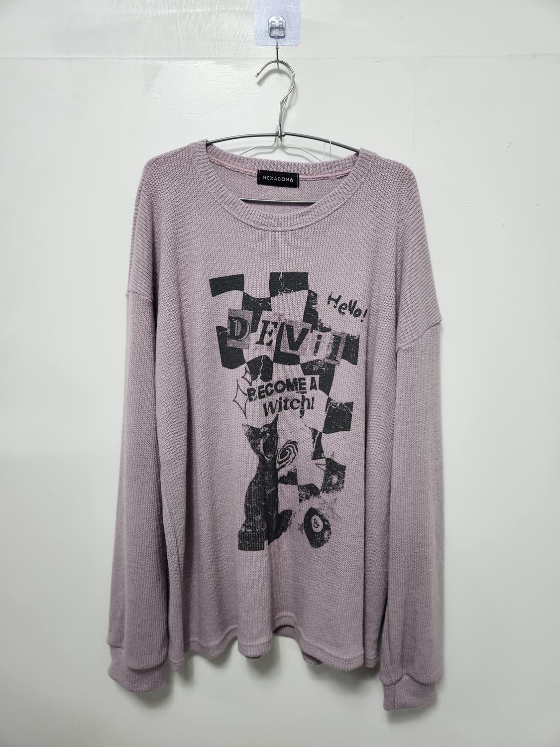 빈티지 고양이 니트 연보라 상품이미지1