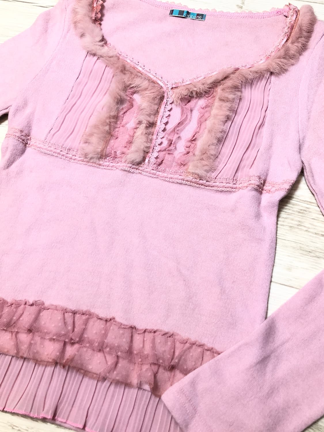 Pink Lace Trimming Fur Sleeve 상품이미지1