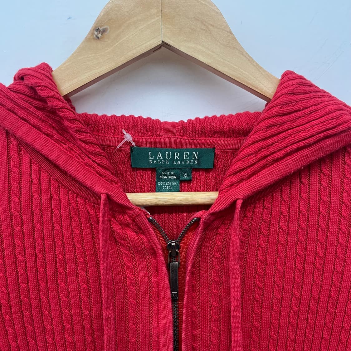 폴로 랄프로렌 레드 니트 후드집업 여 L 상품이미지3