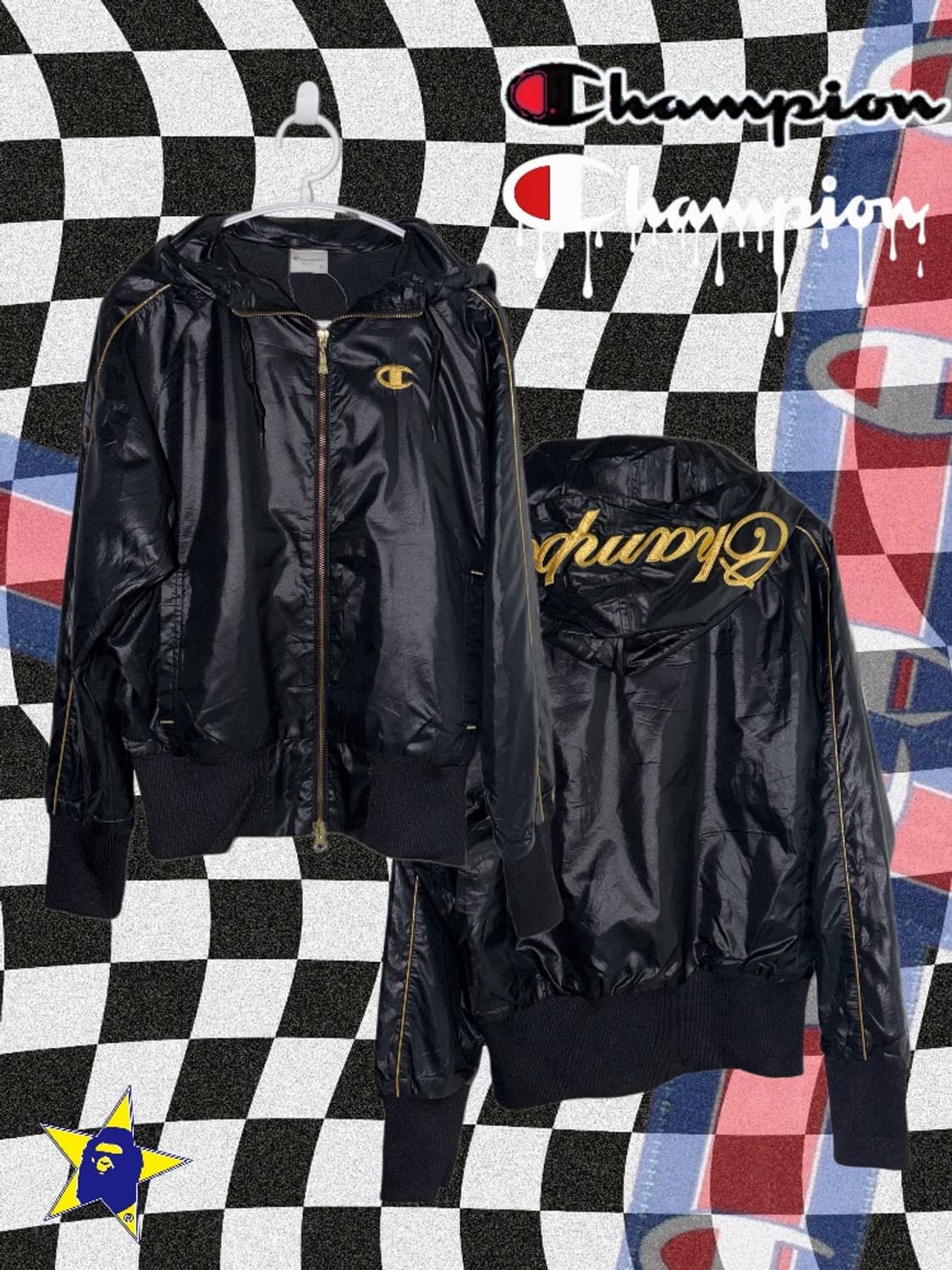 희귀/일본판 챔피온 빈티지 금장로고 바람막이 후드자켓 M 상품이미지1