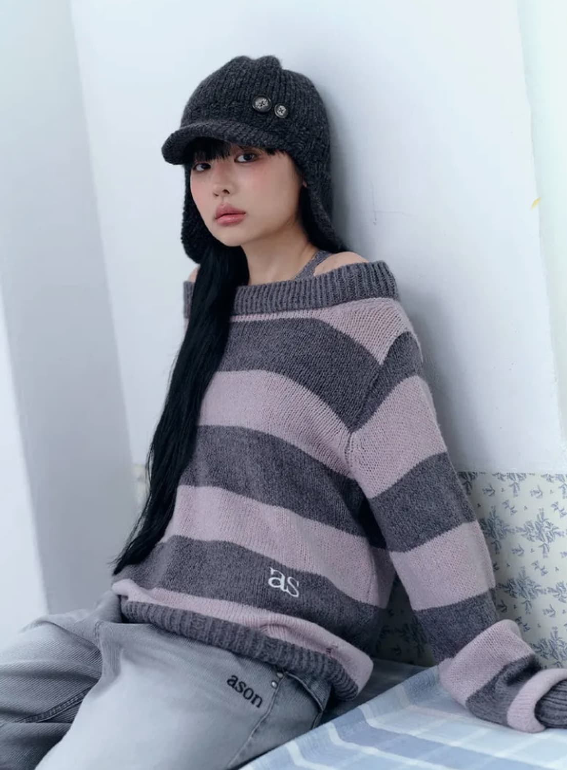 애즈온 ason sori off stripe knit 스트라이프 니트 상품이미지1