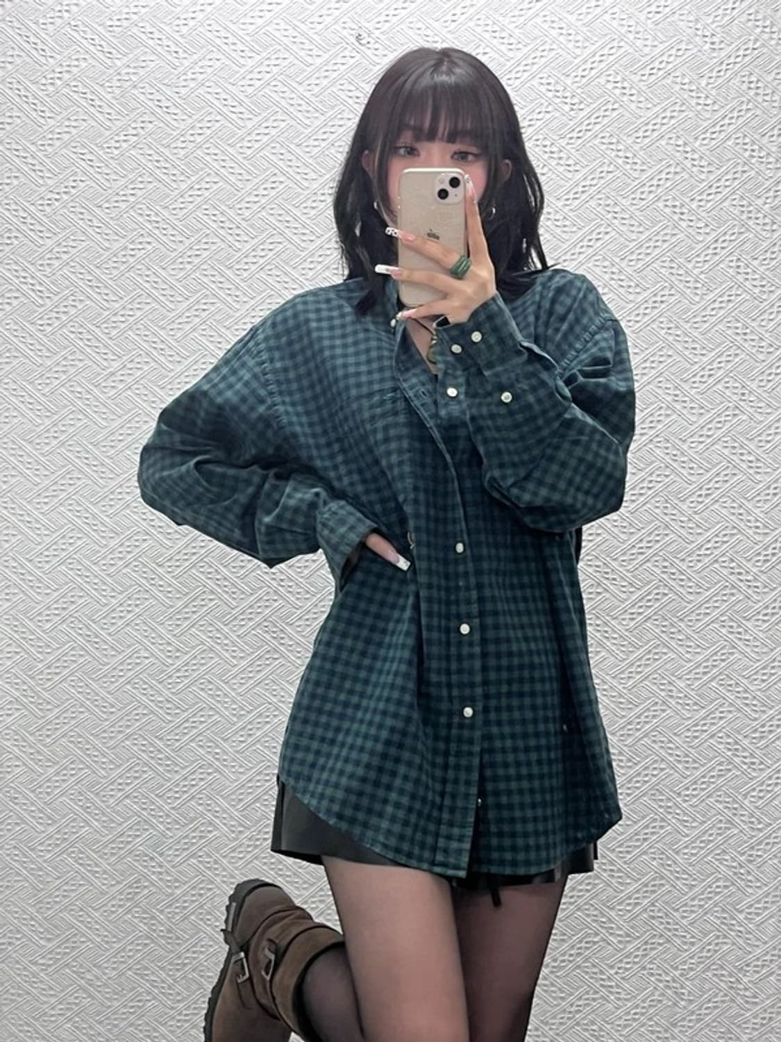 타미힐피거 컨트리 레트로 빈티지 딥그린 깅엄체크 셔츠 L C11263 상품이미지2