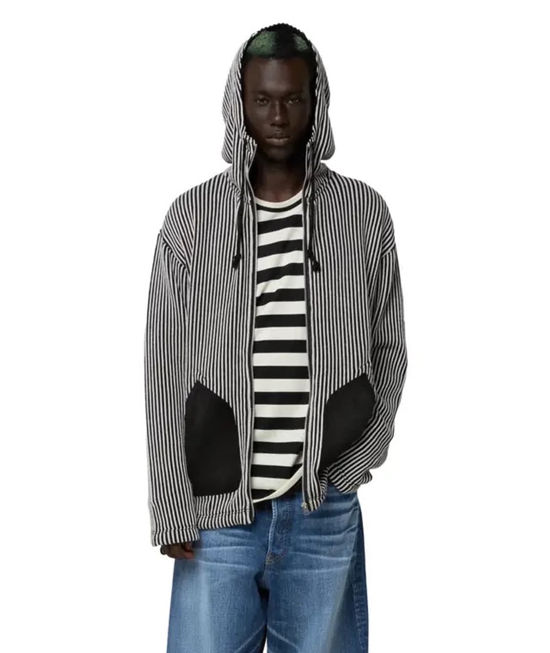 준야와타나베 24aw 천축 스트라이프 우레탄 스웨이드 집업후디 상품이미지1