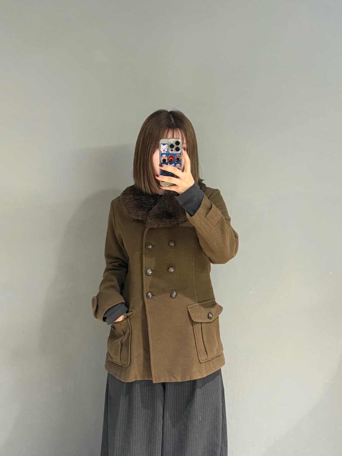 fur trimming double button coat 상품이미지1