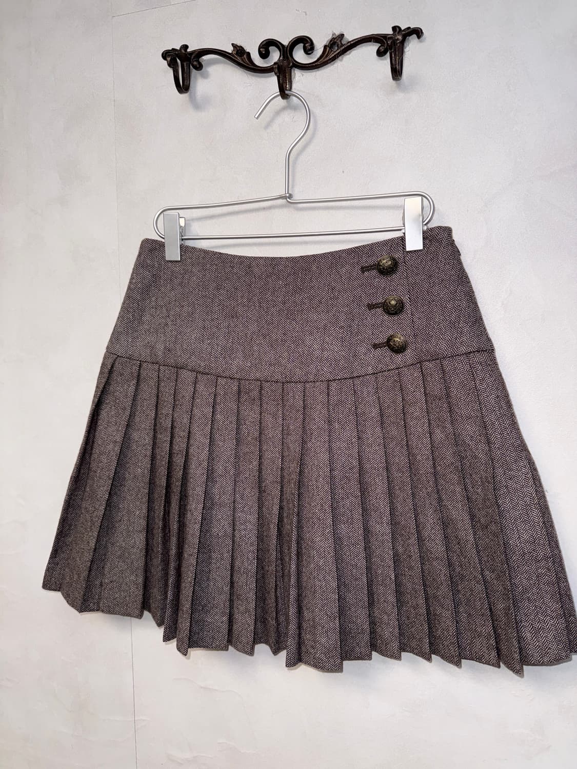 Gray wool button pleats mini skirt 상품이미지2