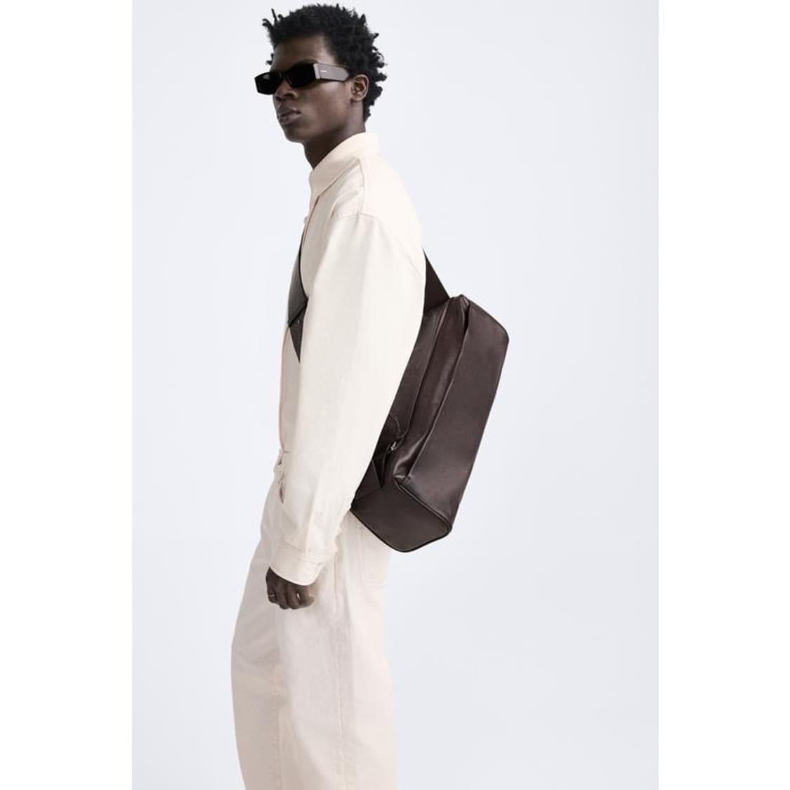 자라 XL 직사각형 가죽 크로스바디 백 브라운 새 상품 상품이미지4