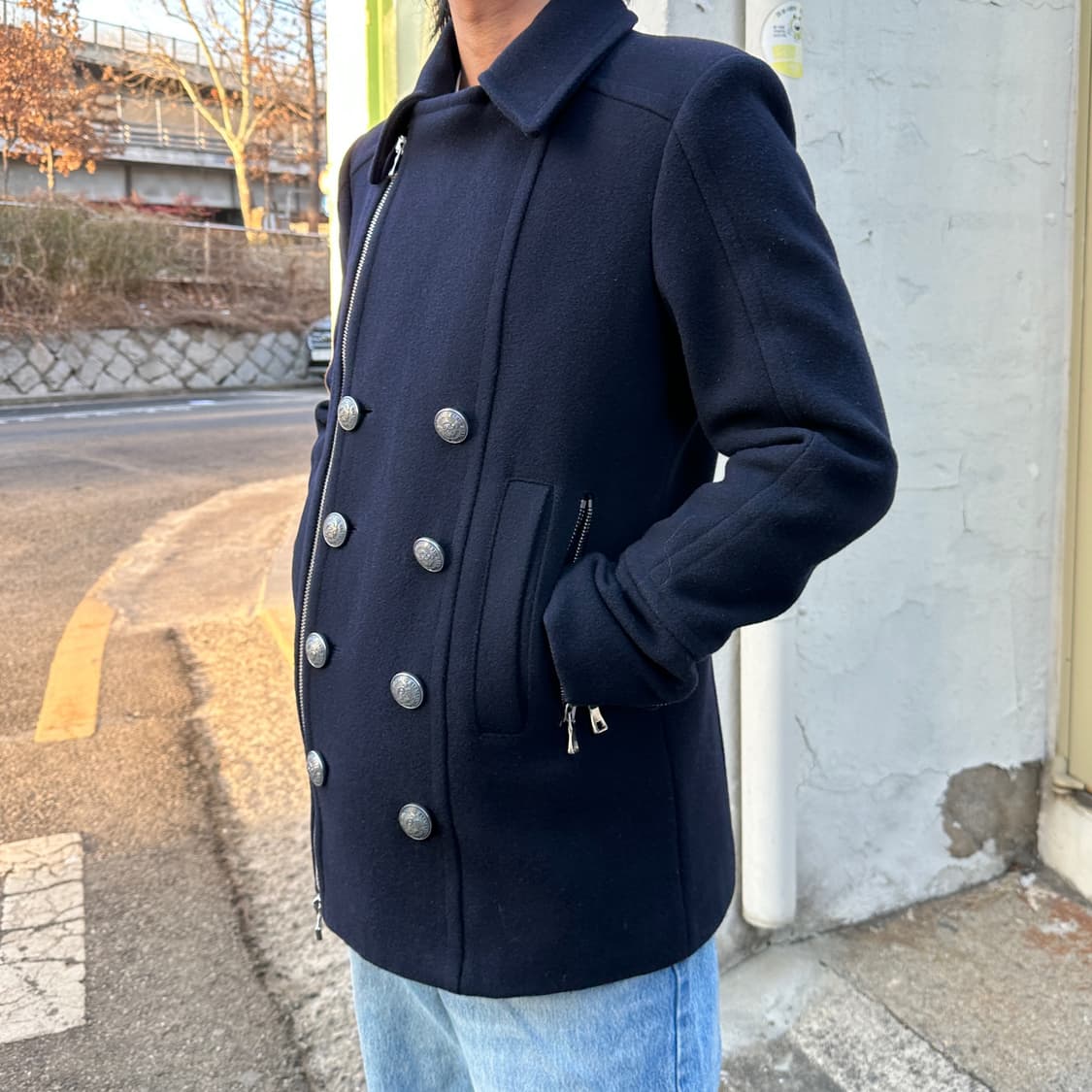 2000s 아카이브 발망 네이비 나폴레옹 피코트 상품이미지10