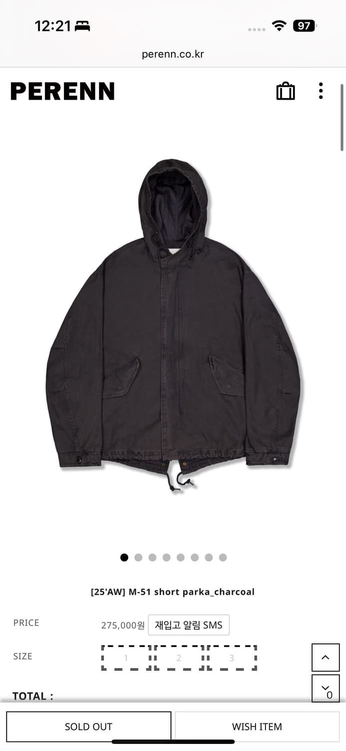 퍼렌 m51 숏파카 차콜 2사이즈 상품이미지1