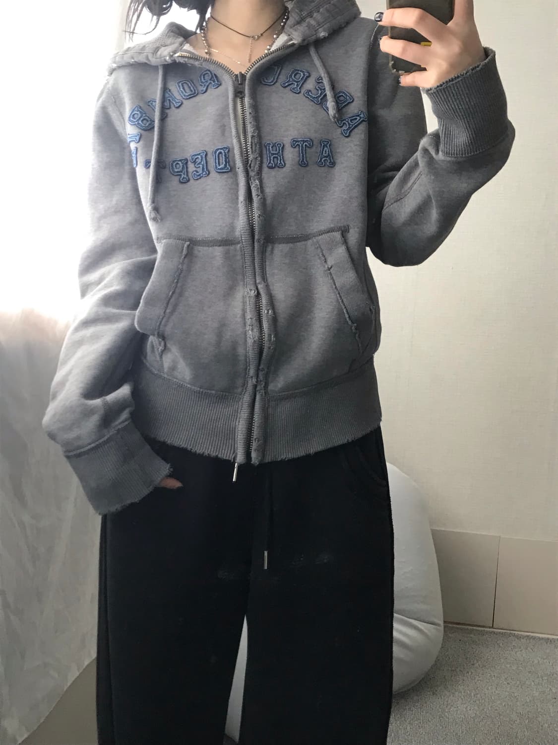 아베크롬비 그레이 데님로고 후드집업 상품이미지5