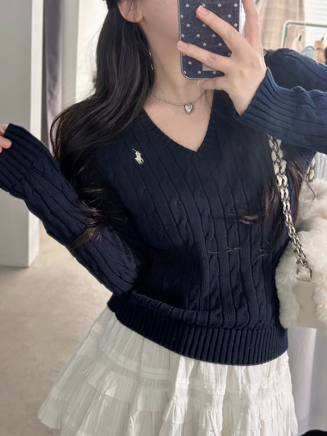 폴로 랄프로렌 네이비 V넥 케이블 니트  상품이미지1