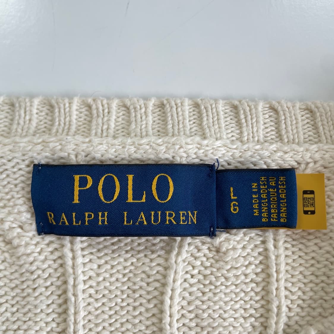 Polo 폴로 랄프로렌 현행 QR 화이트 케이블 라운드 니트 상품이미지4