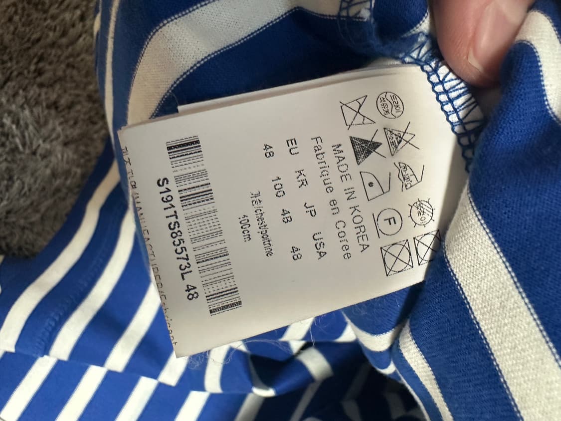 솔리드옴므 절개 스트라이프 반팔 티셔츠 블루 48 사이즈 상품이미지4