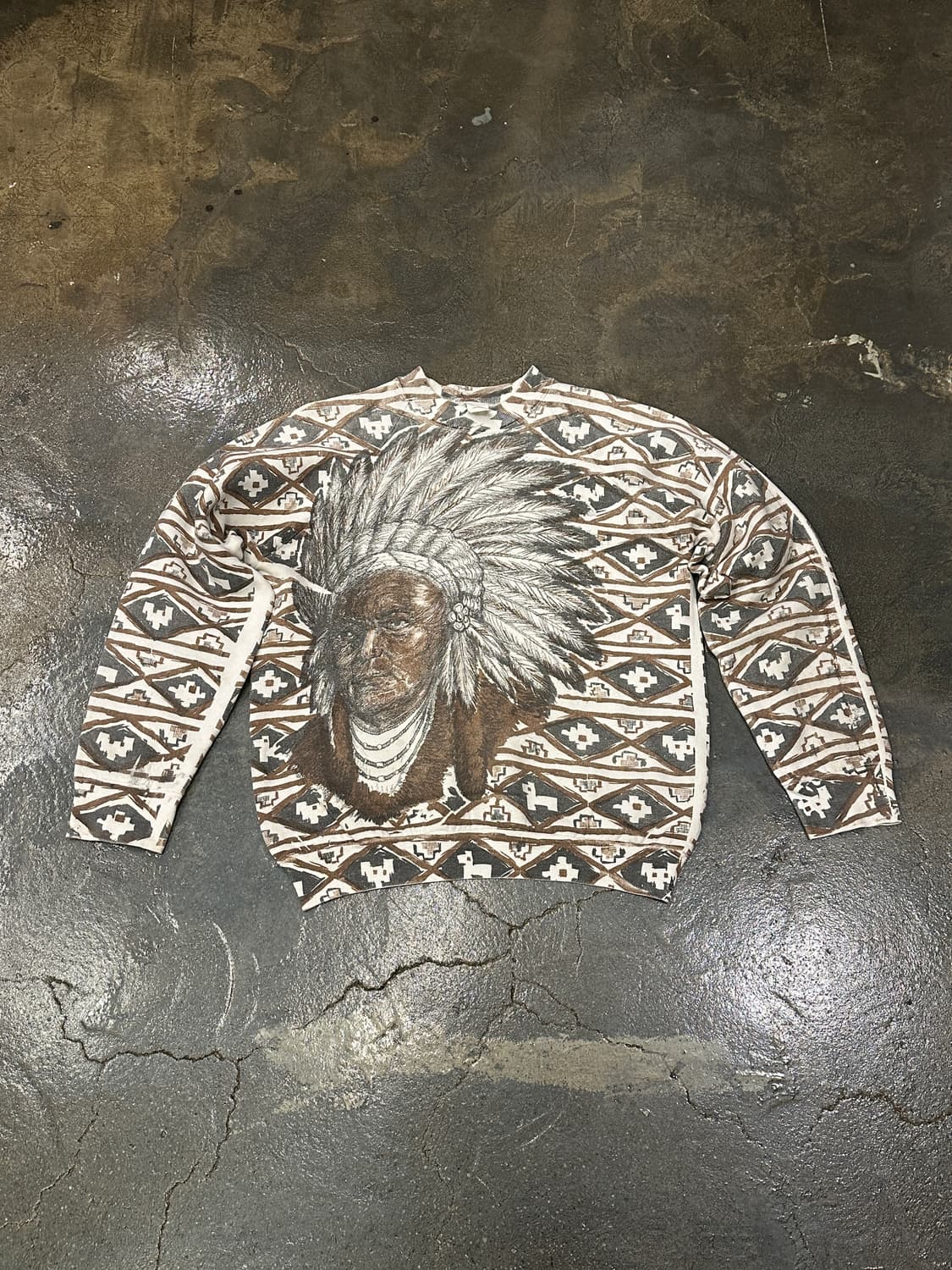 빈티지 50/50 인디언 그래픽 스웻셔츠 M 상품이미지1